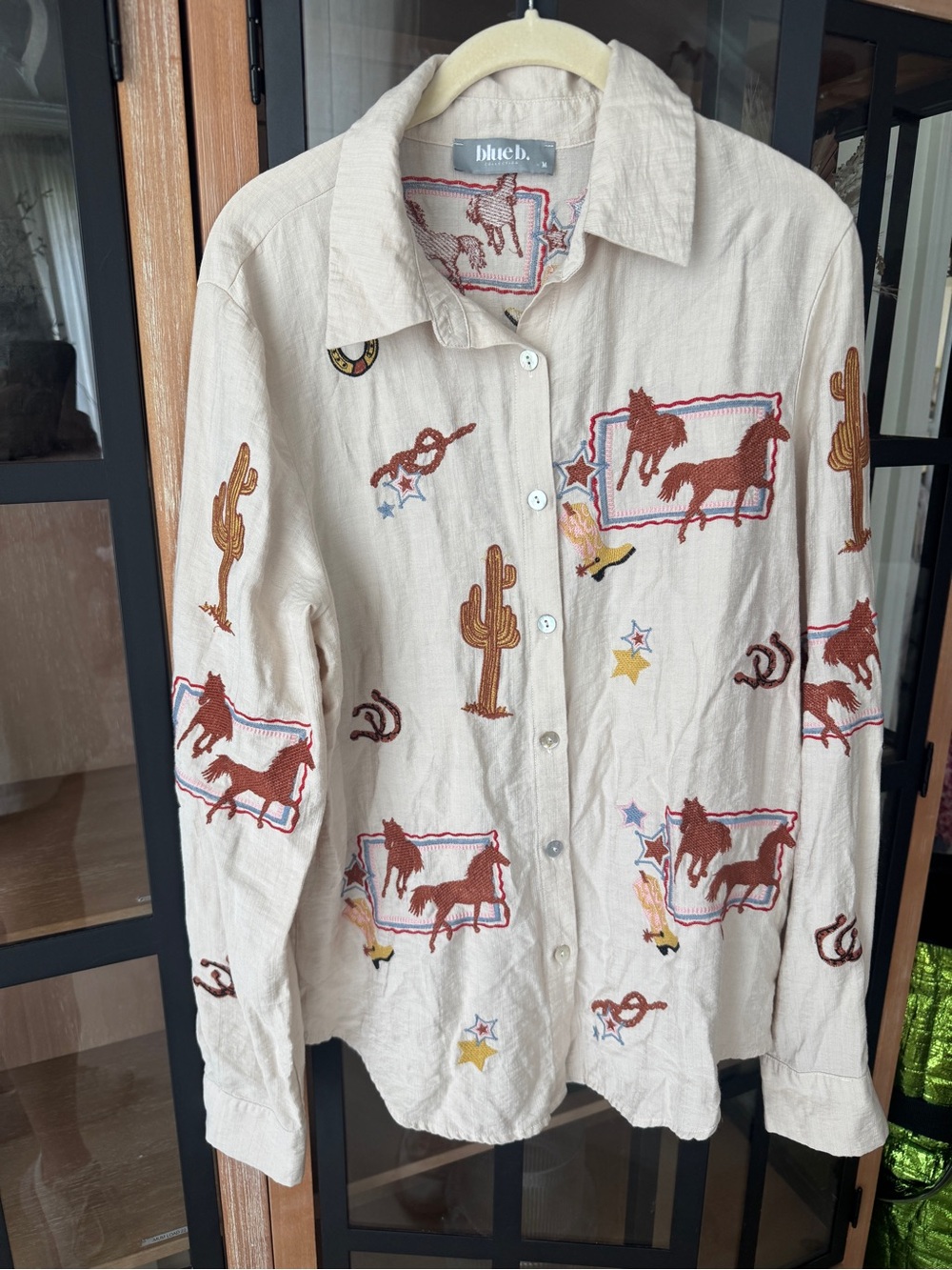 Western embroidered shirt long sleeve rodeo horses collar cowboy boots cowgirl